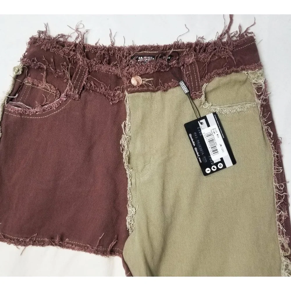 Jaded London Womens High Waisted Brown Patchwork Denim Jeans Pants NWT